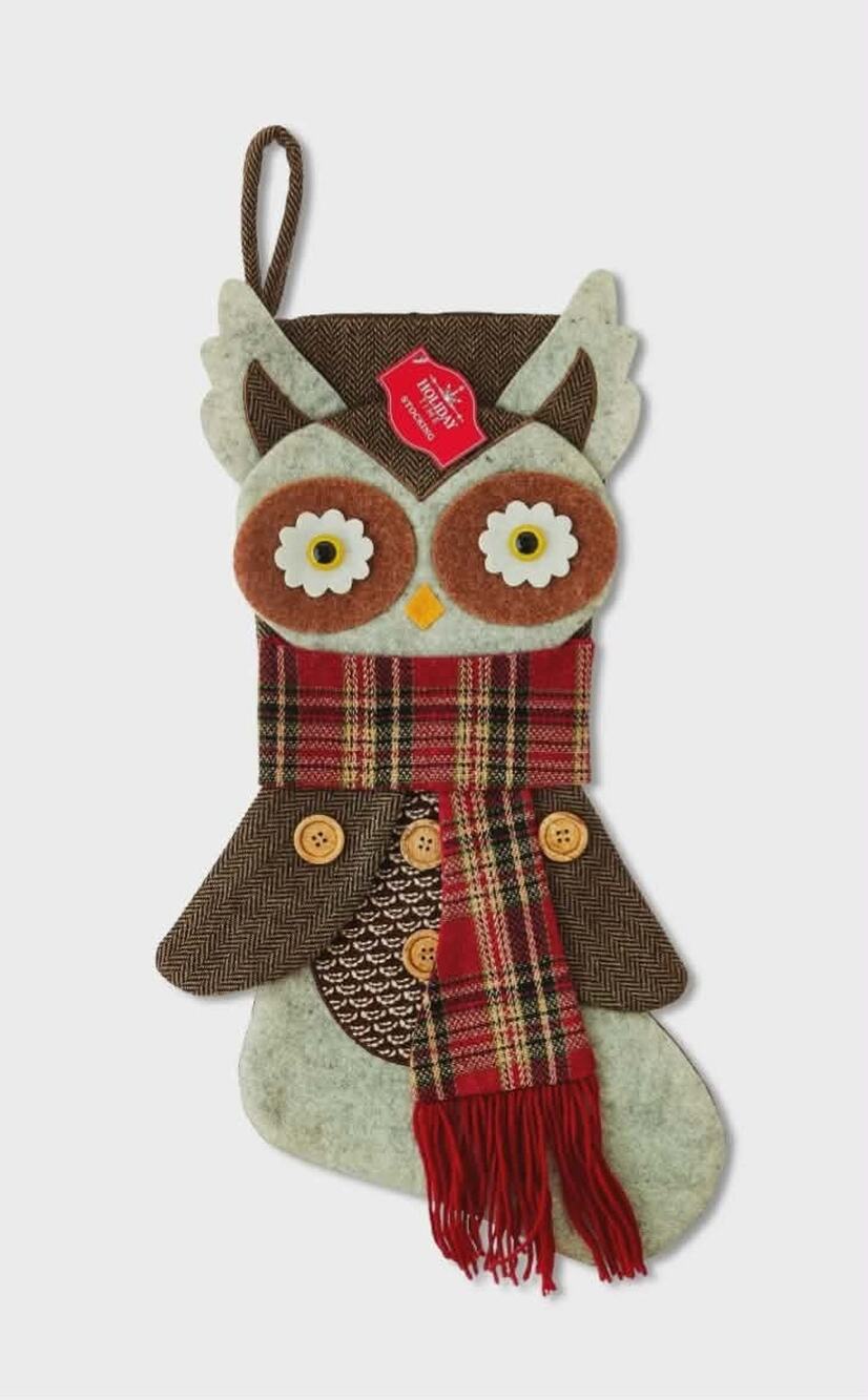 NEW! Holiday Time Rustic OWL 3D Christmas Stocking Decor Multicolor 19.25"